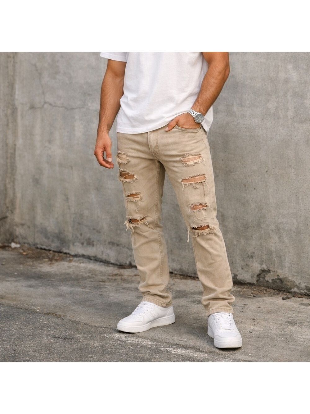 KDNK Tan Distressed Jeans Men 30 P-27